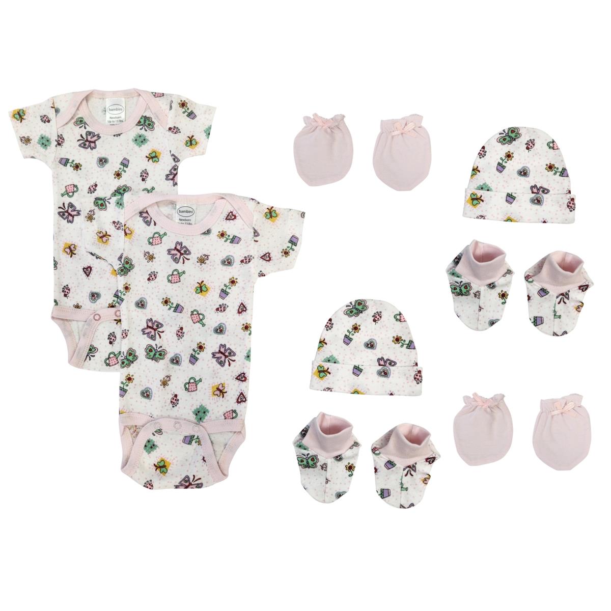 NC-0618 Newborn Baby Girl 8 Piece Layette Sets, White & Pink