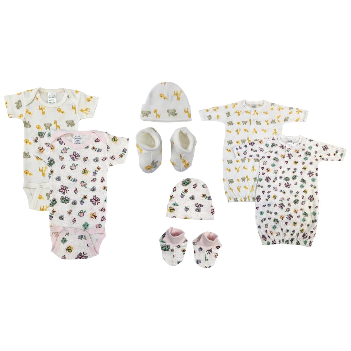 NC-0632 Newborn Baby Girl 8 Piece Layette Sets, White & Pink