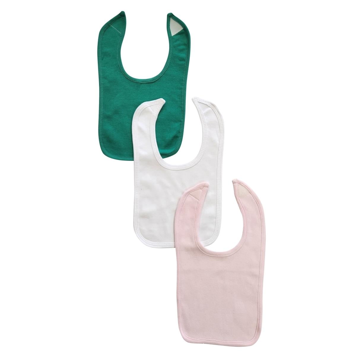NC-0917 Girl Baby Bibs, Green, White & Pink - One Size - Pack of 3