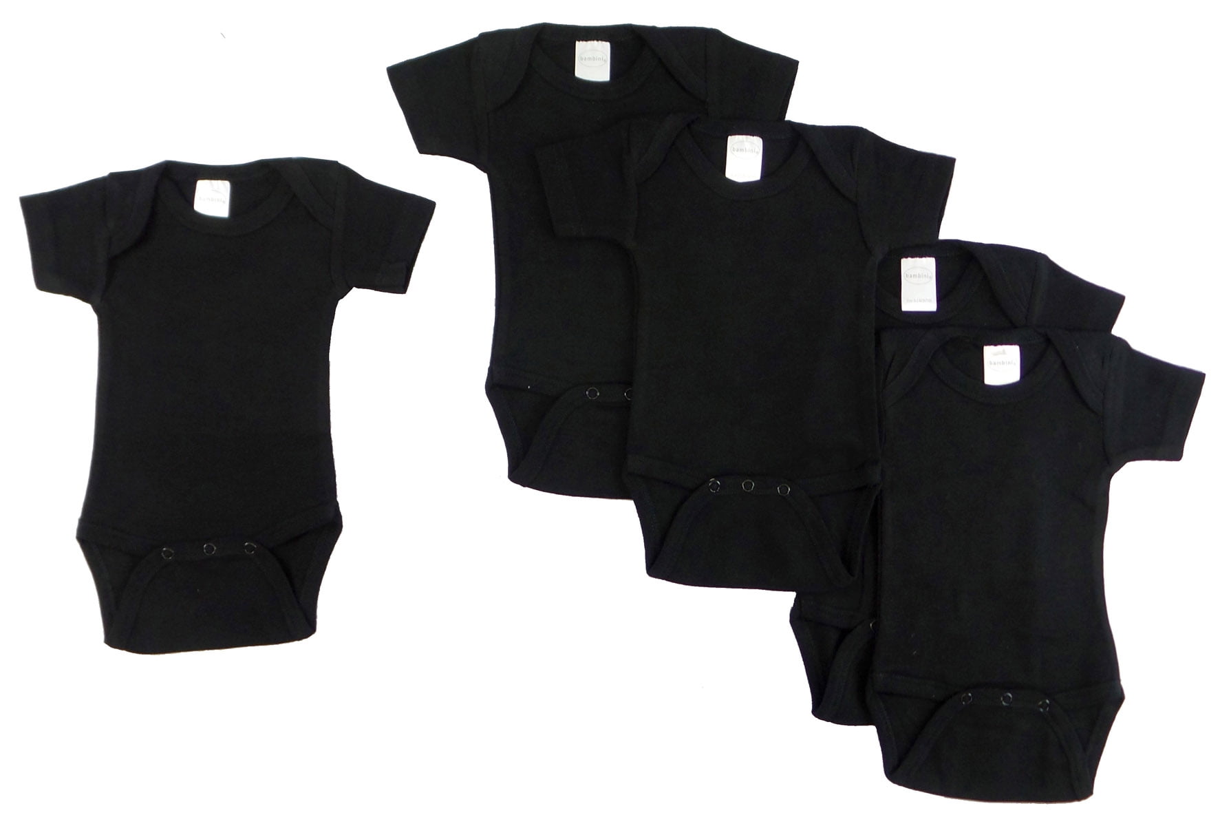 0010bl5-nb Short Sleeve - Black, Newborn - Pack Of 5