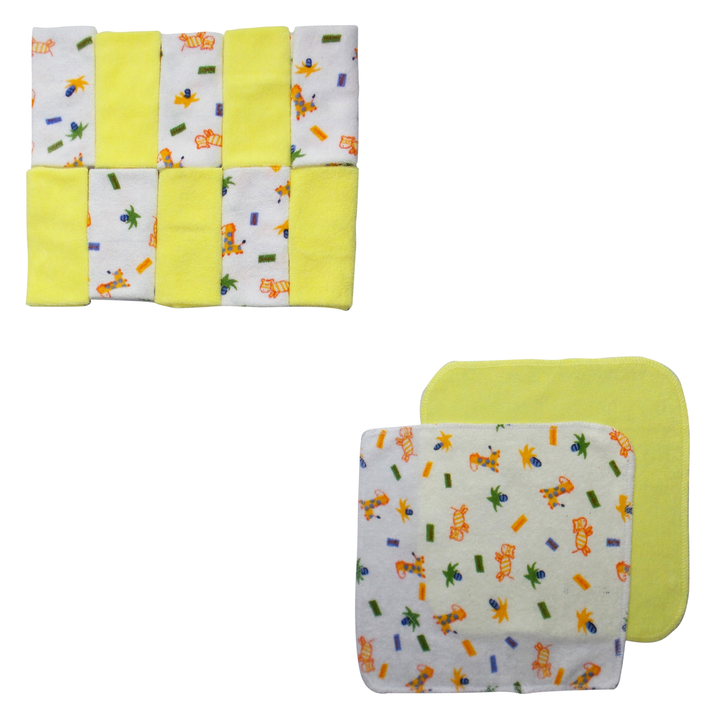 Wash Cloth Set, Yellow With Assorted Prints - 12 Piece Pack