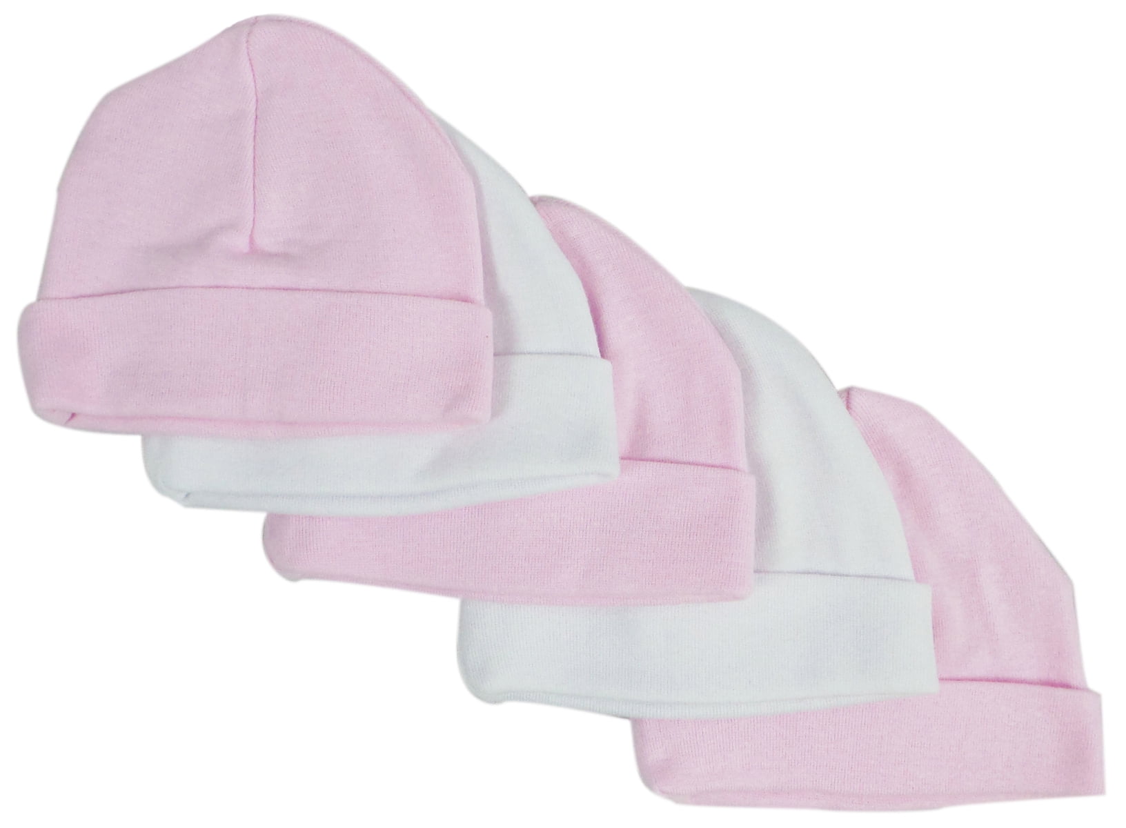 Baby Caps, Pink & White - Pack Of 5