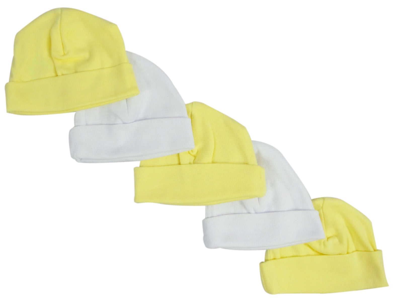 Baby Caps, Yellow & White - Pack Of 5