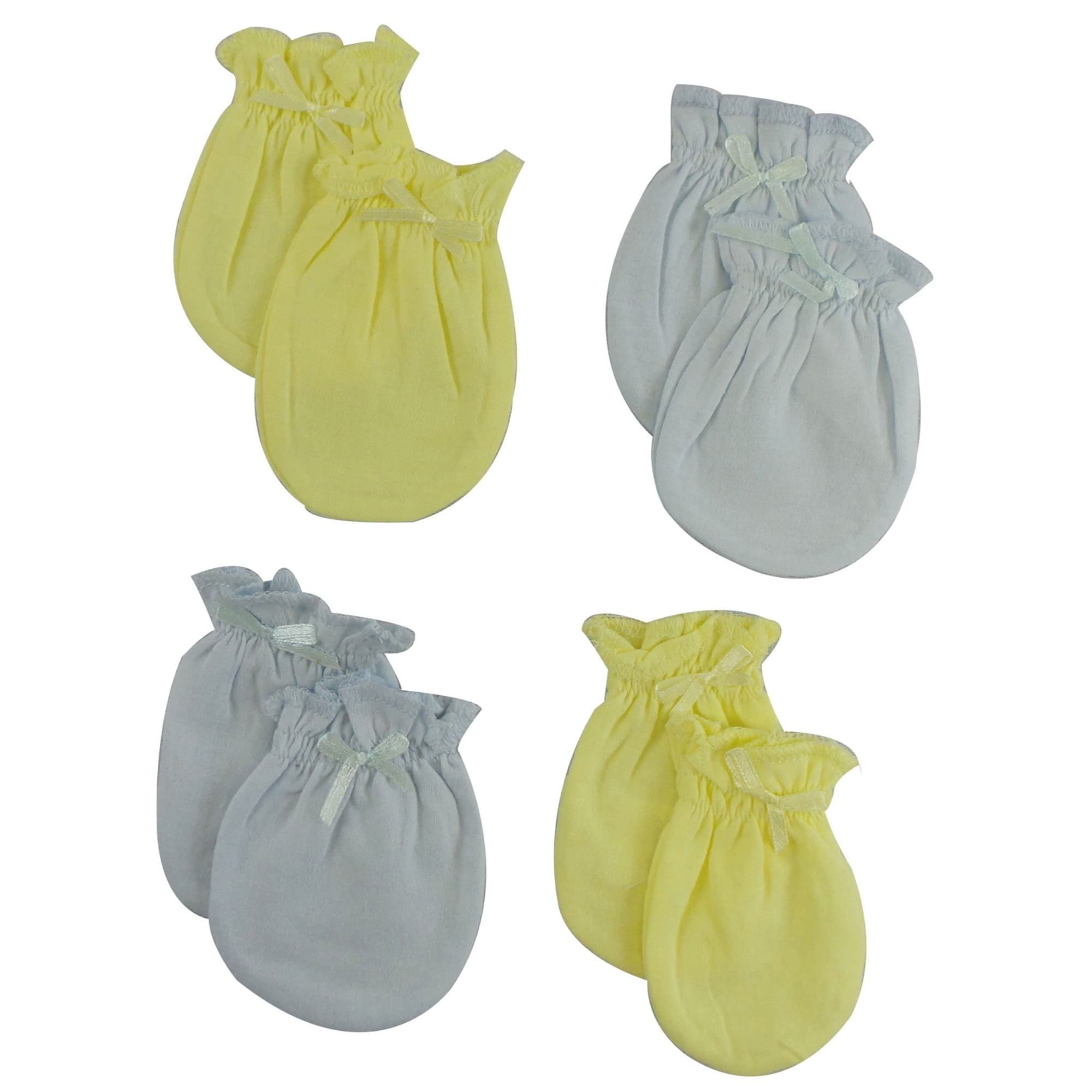 Infant Mittens, Blue & Yellow - Pack Of 4