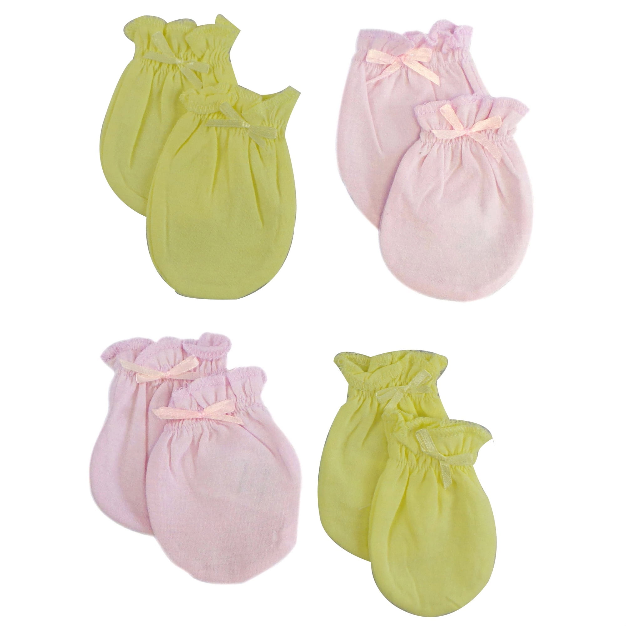Infant Mittens, Pink & Yellow - Pack Of 4