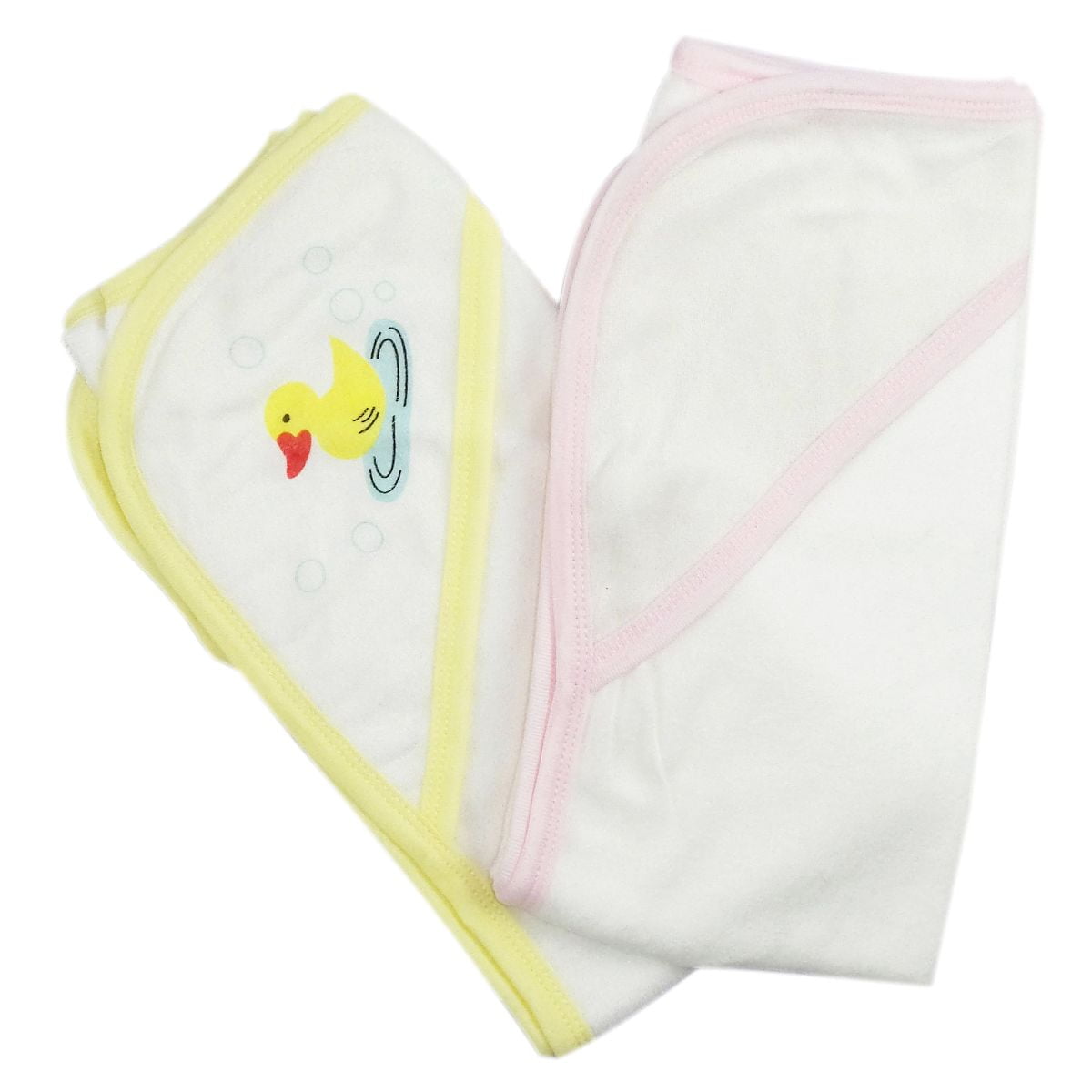 021-yellow-021b-pink Infant Hooded Bath Towel, Pink & White - Pack Of 2
