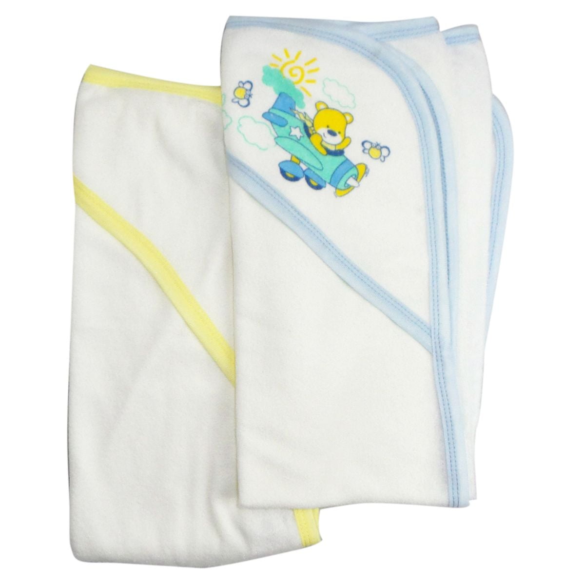 021b-blue-021b-yellow Infant Hooded Bath Towel, White & Yellow - Pack Of 2