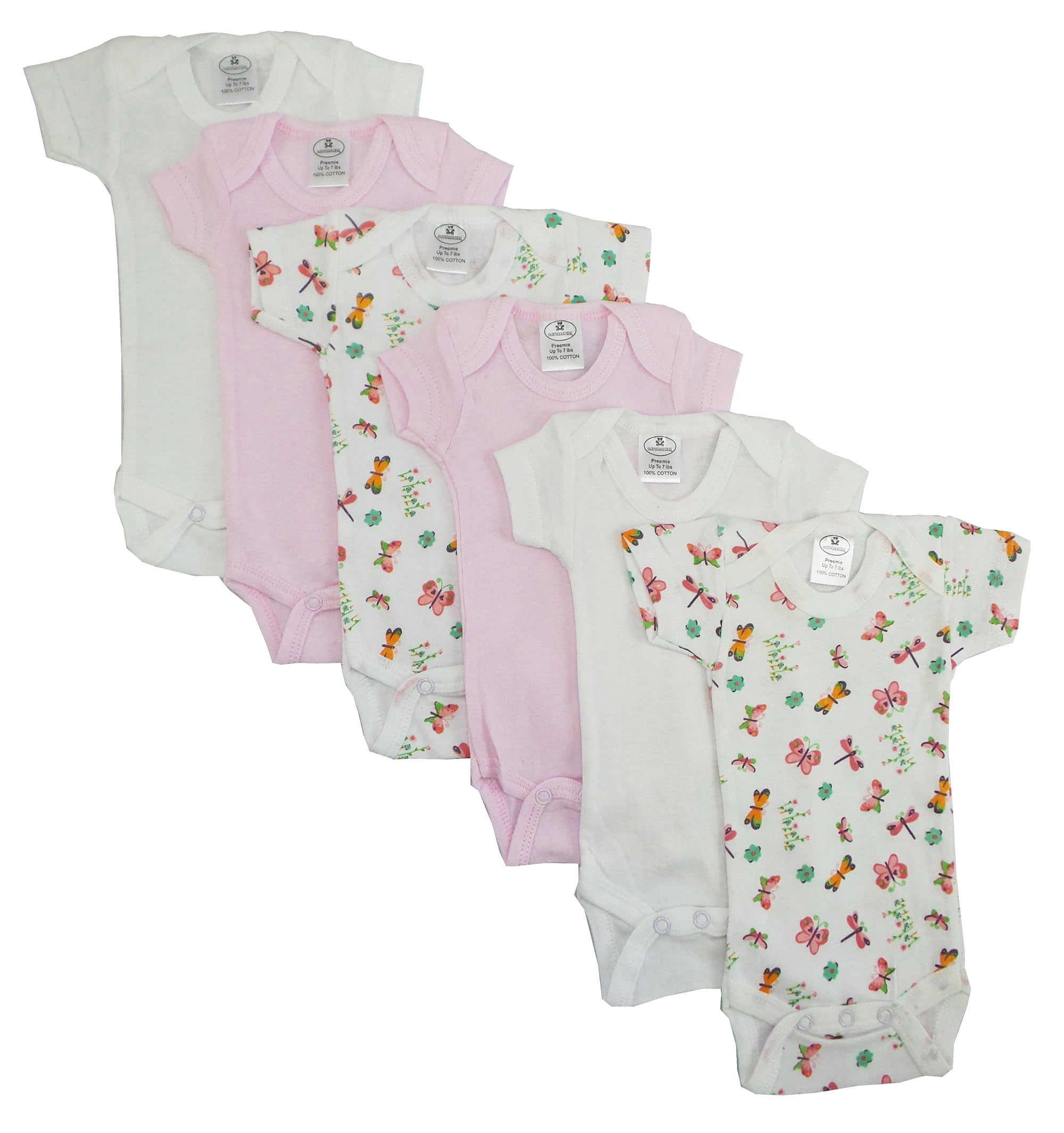 Cs-005nb-005nb Girls Short Sleeve With Printed, White & Pink - Newborn