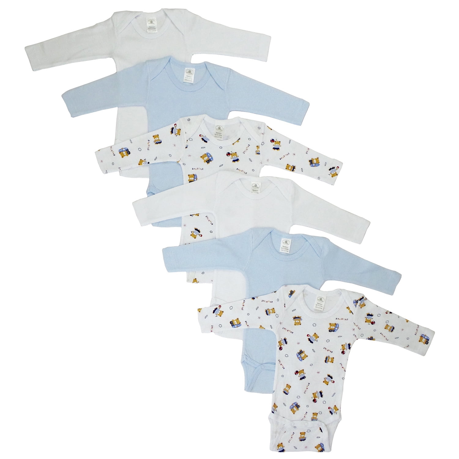 Cs-102nb-bear-102nb-bear Boys Longsleeve Printed Variety, White & Blue - Newborn