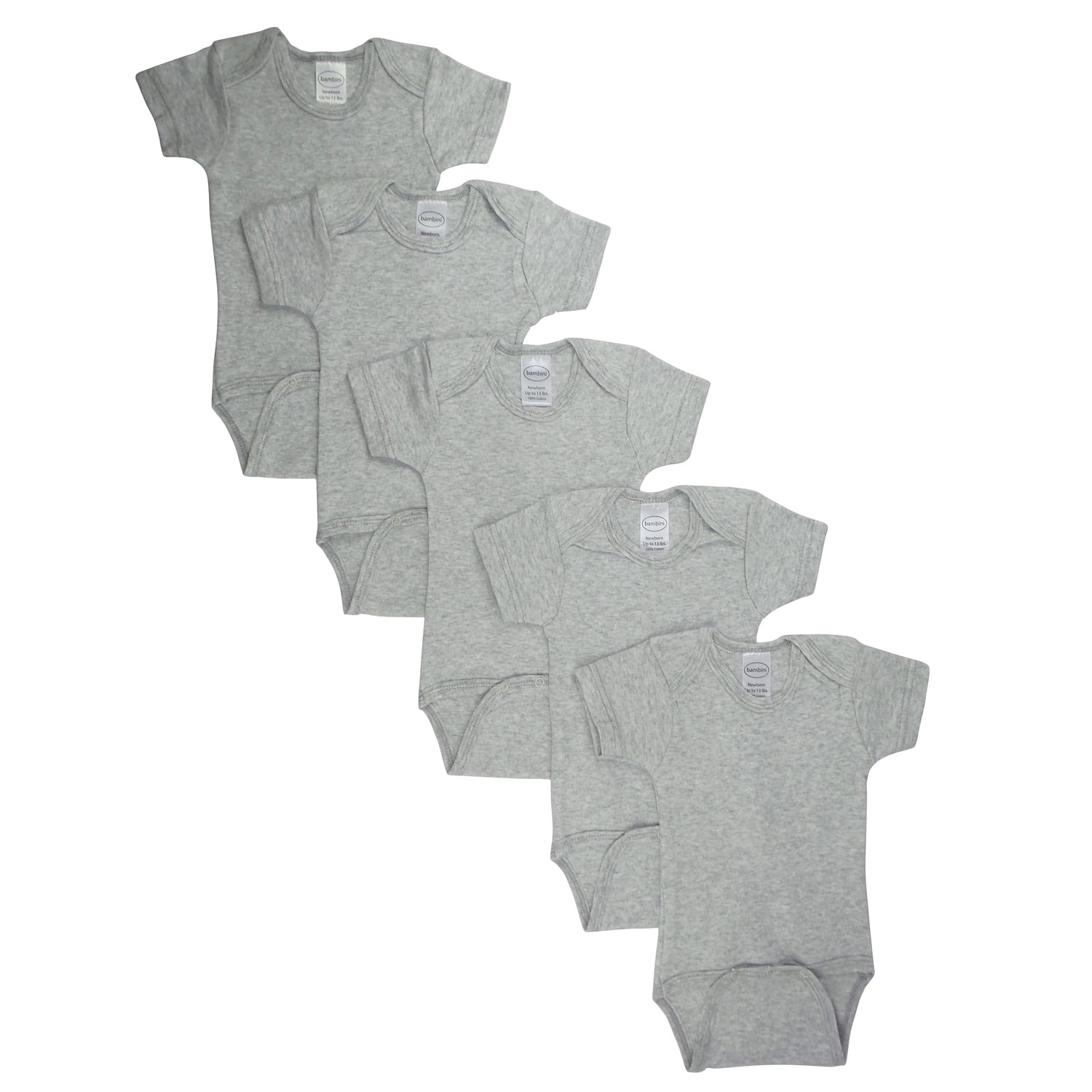 Ls-0179 Bodysuit, Gray - Newborn - Pack Of 5
