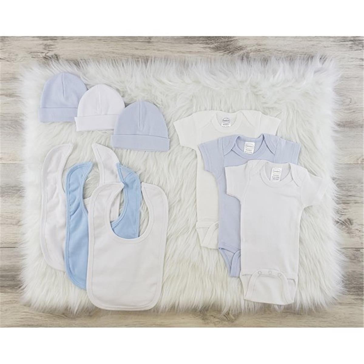LS-0584NB Layette Baby Clothes Set - White, Blue & White - Newborn