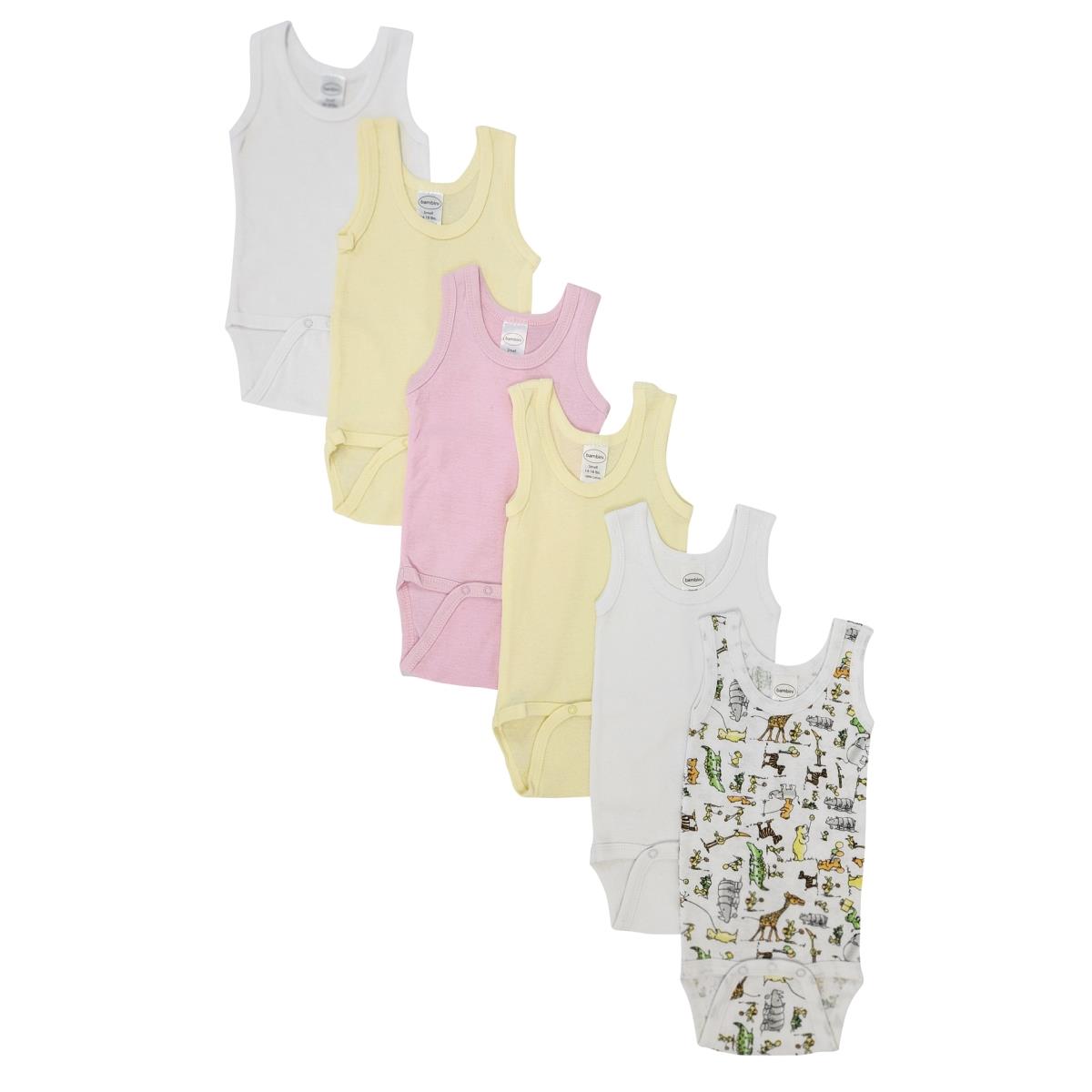 NC-0499S Baby Girl 6 Piece Onezies Bodysuit & Tank Tops, White - Small