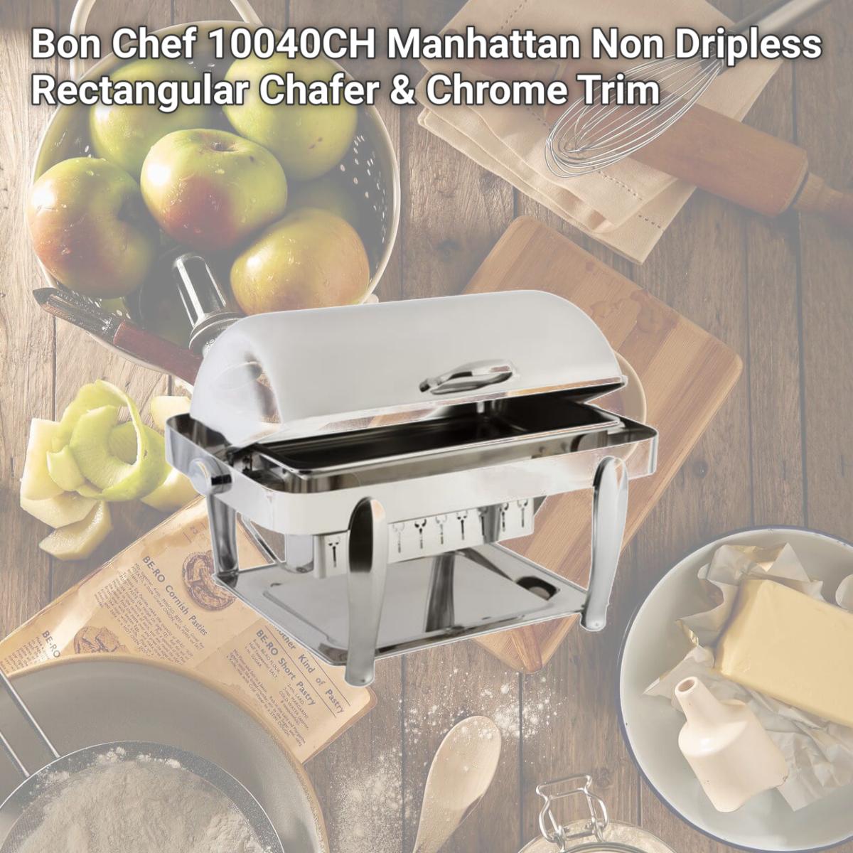 Picture of Bon Chef 10040CH Manhattan Non Dripless Rectangular Chafer & Chrome Trim