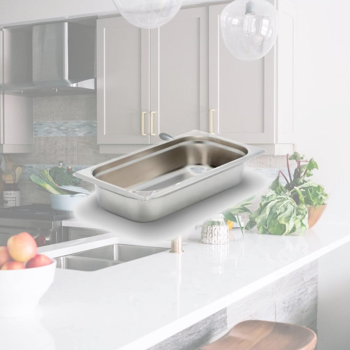 Picture of Bon Chef 12025 2.25 quart Stainless Steel 0.33 Size Rectangular Food Pan, 12.75 x 6.87 x 2.25 in.