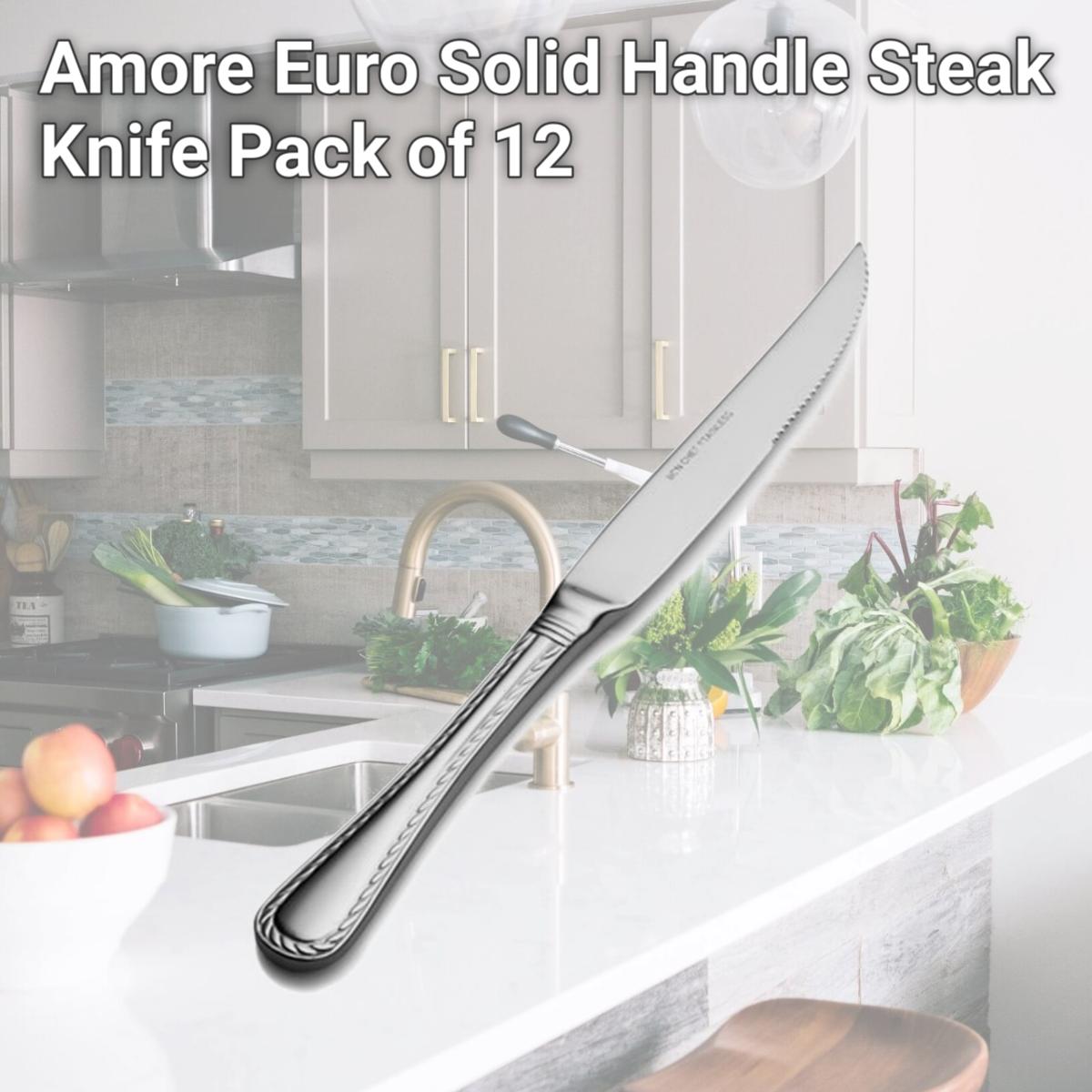 Picture of Bon Chef S415 Amore Euro Solid Handle Steak Knife, Pack of 12