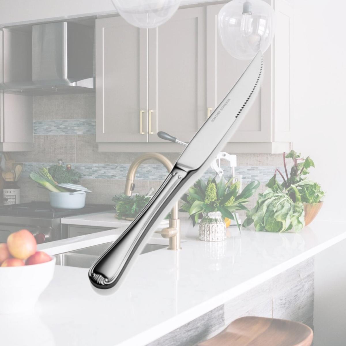 Picture of Bon Chef S915 Renoir Euro Solid Handle Steak Knife, Pack of 12