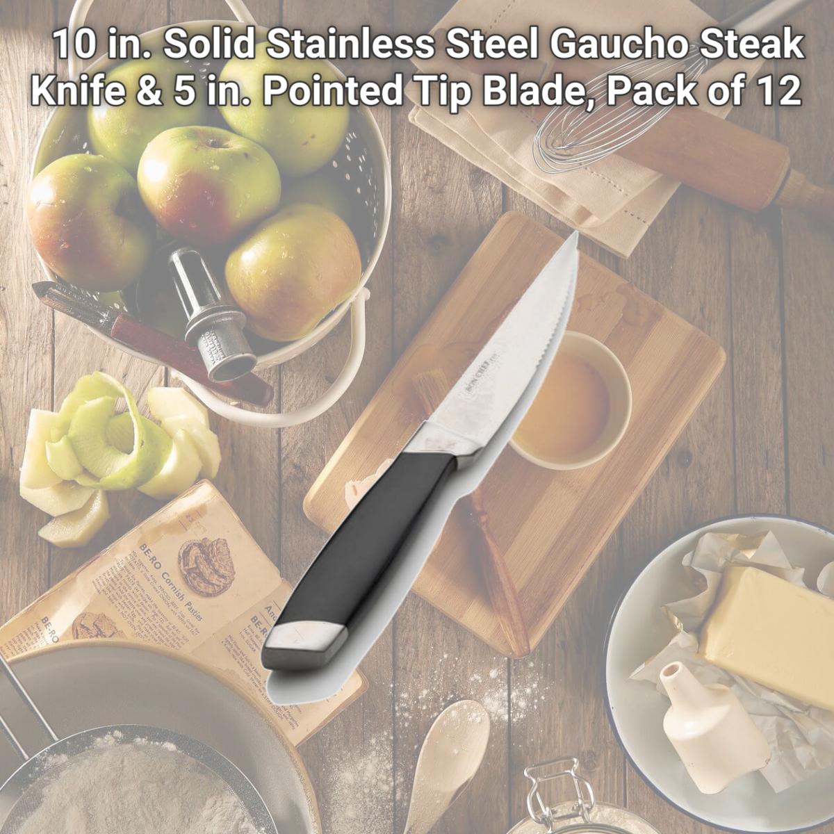 Picture of Bon Chef S936 10 in. Solid Stainless Steel Gaucho Steak Knife & 5 in. Pointed Tip Blade, Pack of 12