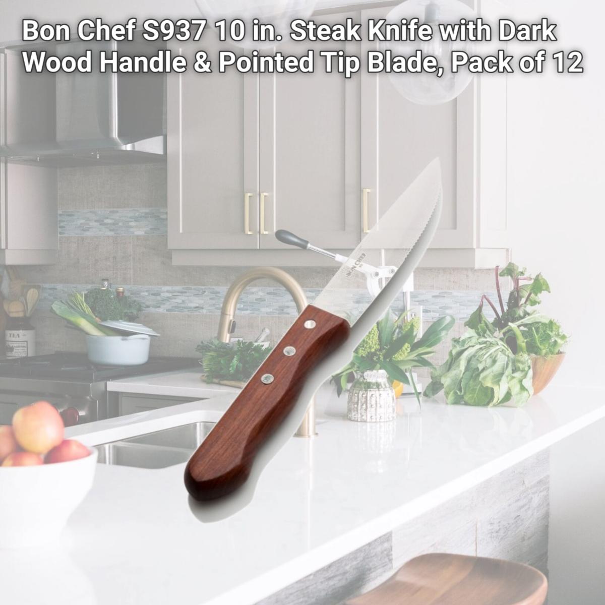 Picture of Bon Chef S937 10 in. Steak Knife with Dark Wood Handle & Pointed Tip Blade, Pack of 12