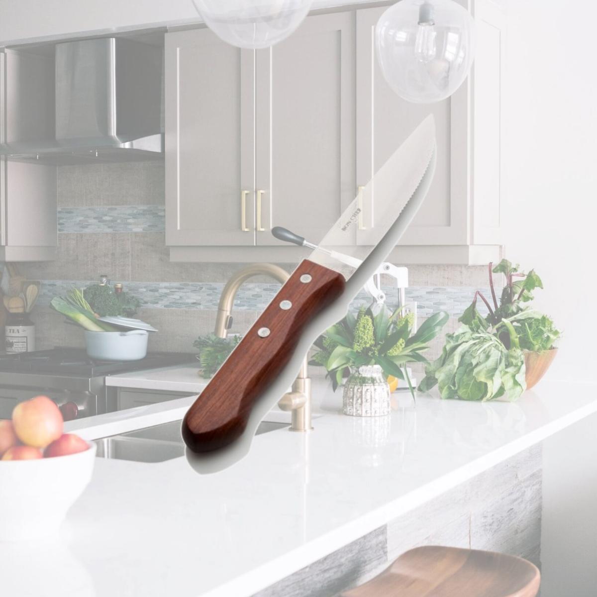 Picture of Bon Chef S937 10 in. Steak Knife with Dark Wood Handle & Pointed Tip Blade, Pack of 12