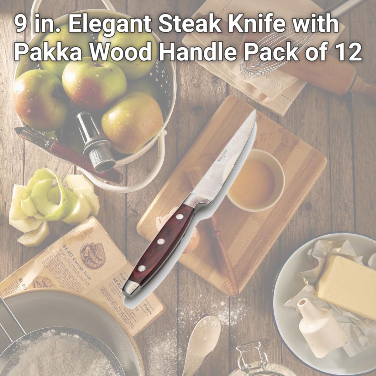 Picture of Bon Chef S938 9 in. Elegant Steak Knife with Pakka Wood Handle, Pack of 12