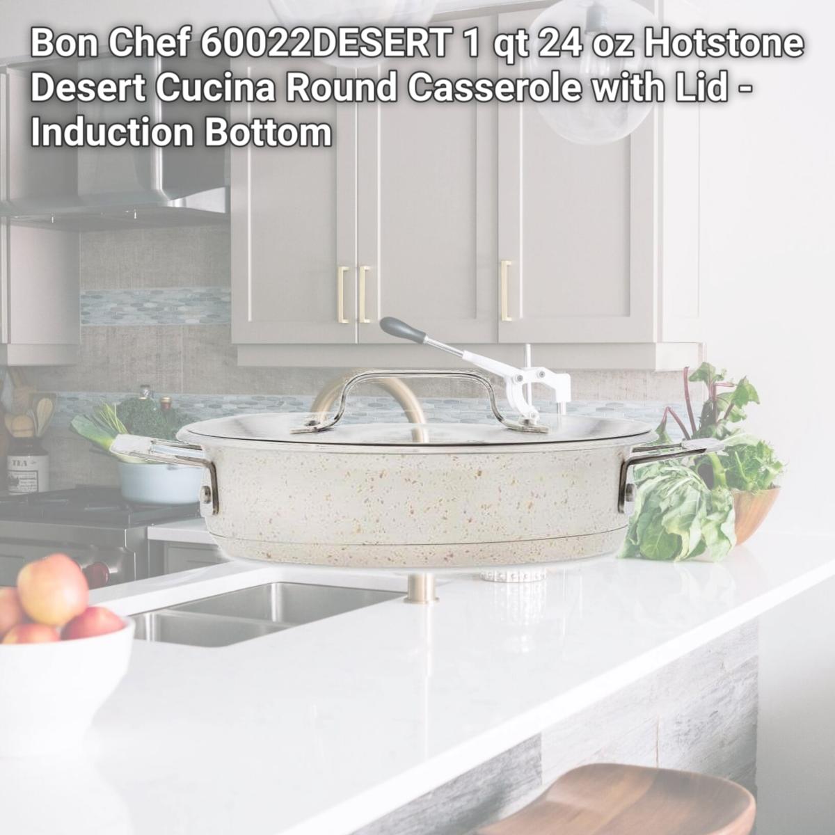 Picture of Bon Chef 60022DESERT 1 qt 24 oz Hotstone Desert Cucina Round Casserole with Lid - Induction Bottom