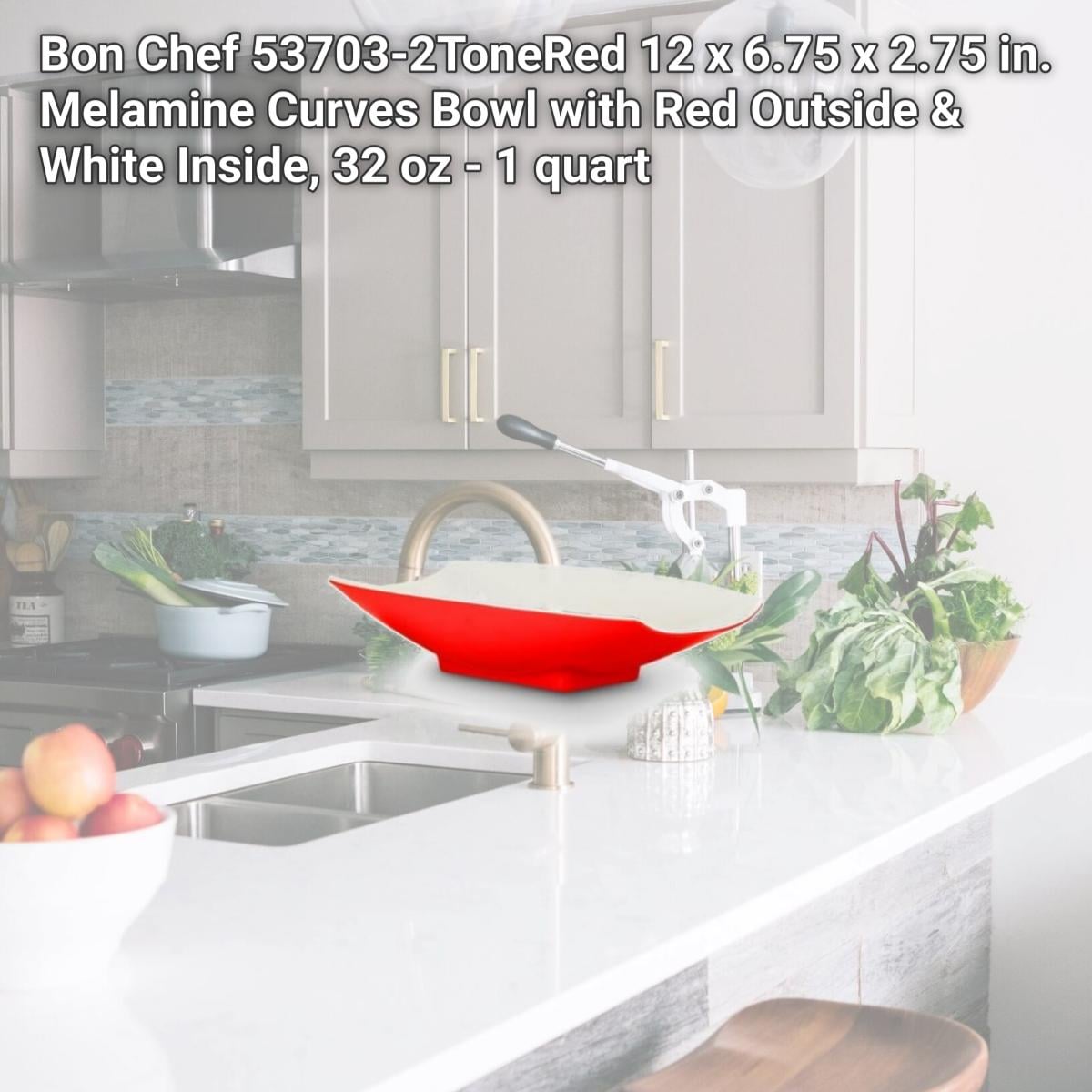 Picture of Bon Chef 53703-2ToneRed 12 x 6.75 x 2.75 in. Melamine Curves Bowl with Red Outside & White Inside, 32 oz - 1 quart