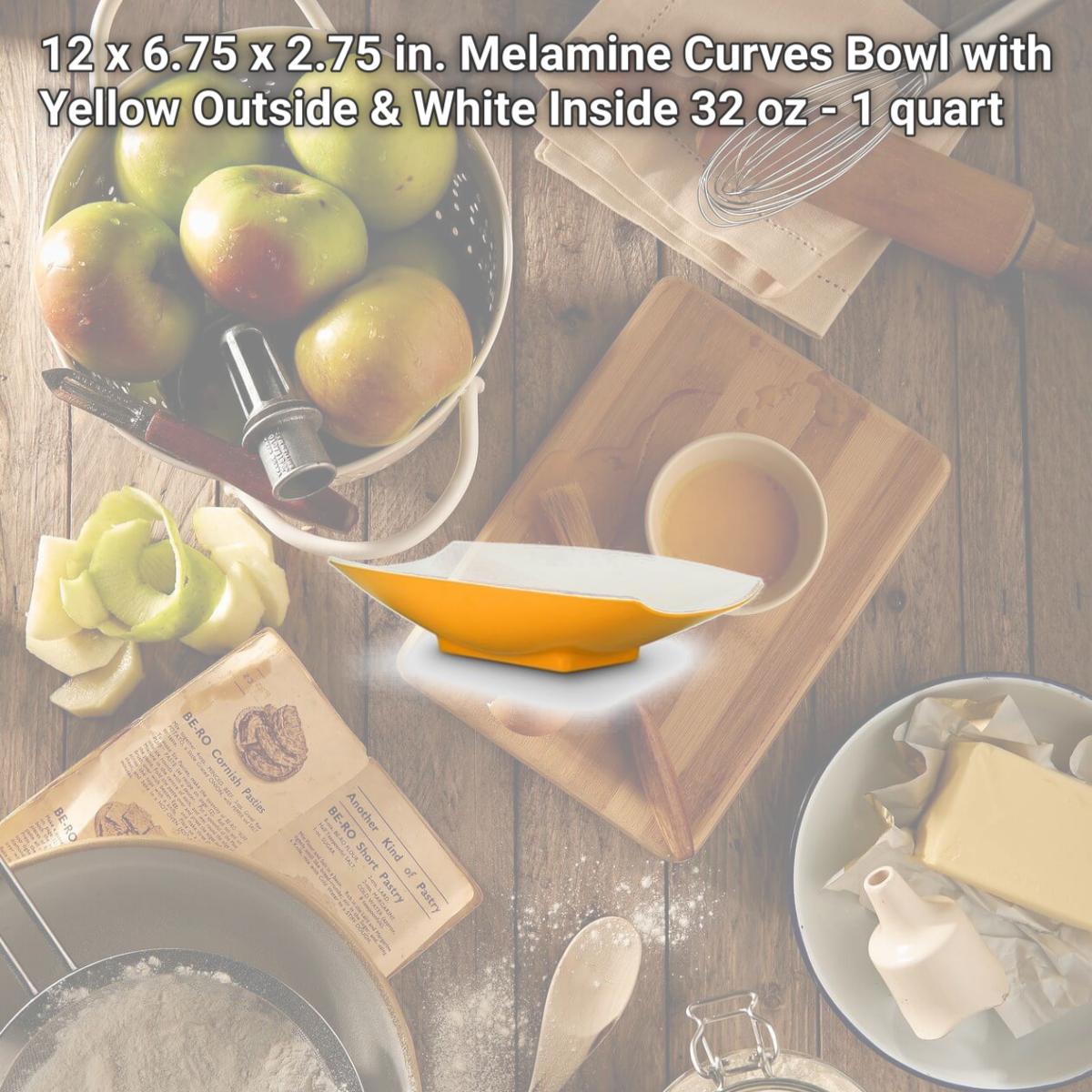 Picture of Bon Chef 53703-2ToneYellow 12 x 6.75 x 2.75 in. Melamine Curves Bowl with Yellow Outside & White Inside, 32 oz - 1 quart