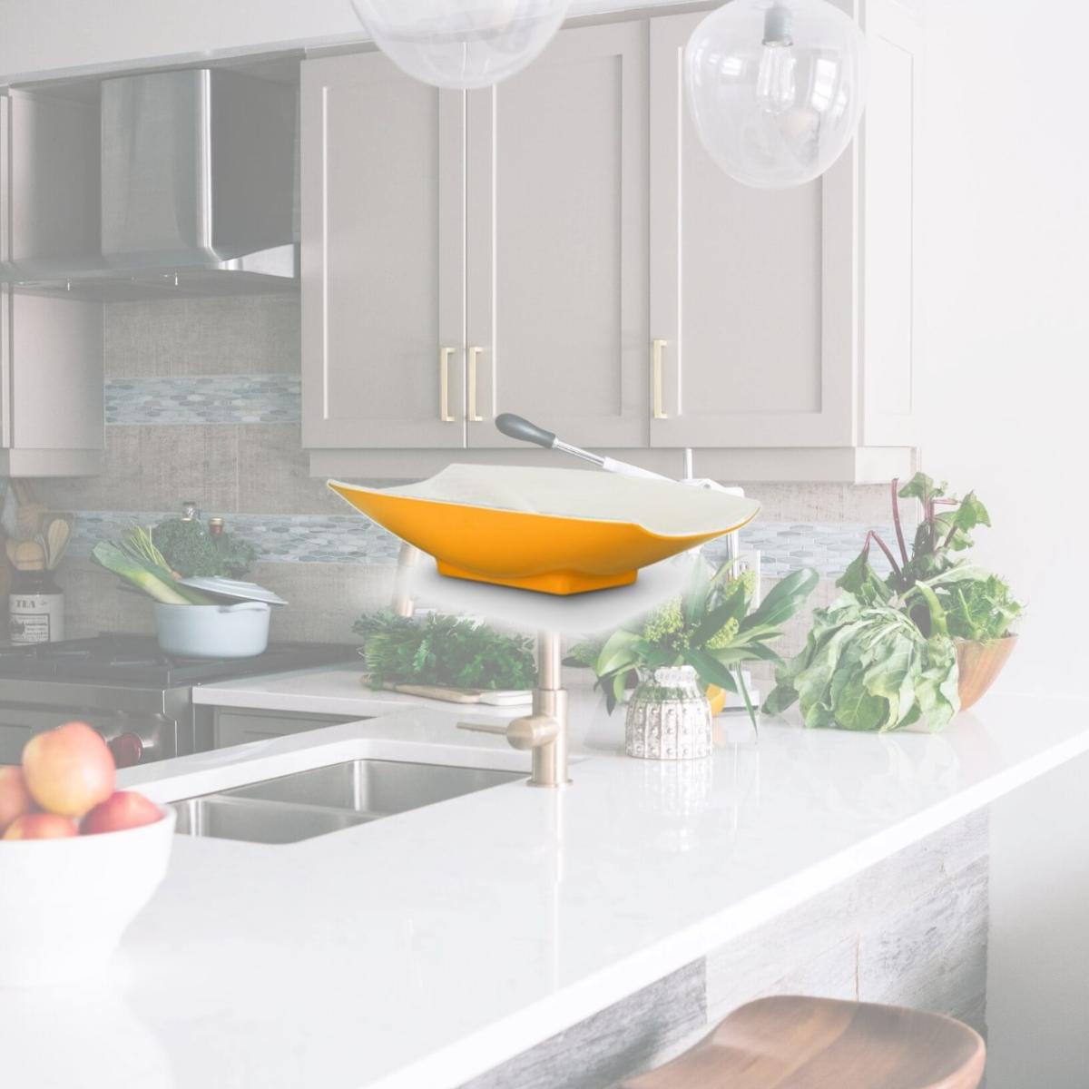 Picture of Bon Chef 53703-2ToneYellow 12 x 6.75 x 2.75 in. Melamine Curves Bowl with Yellow Outside & White Inside, 32 oz - 1 quart