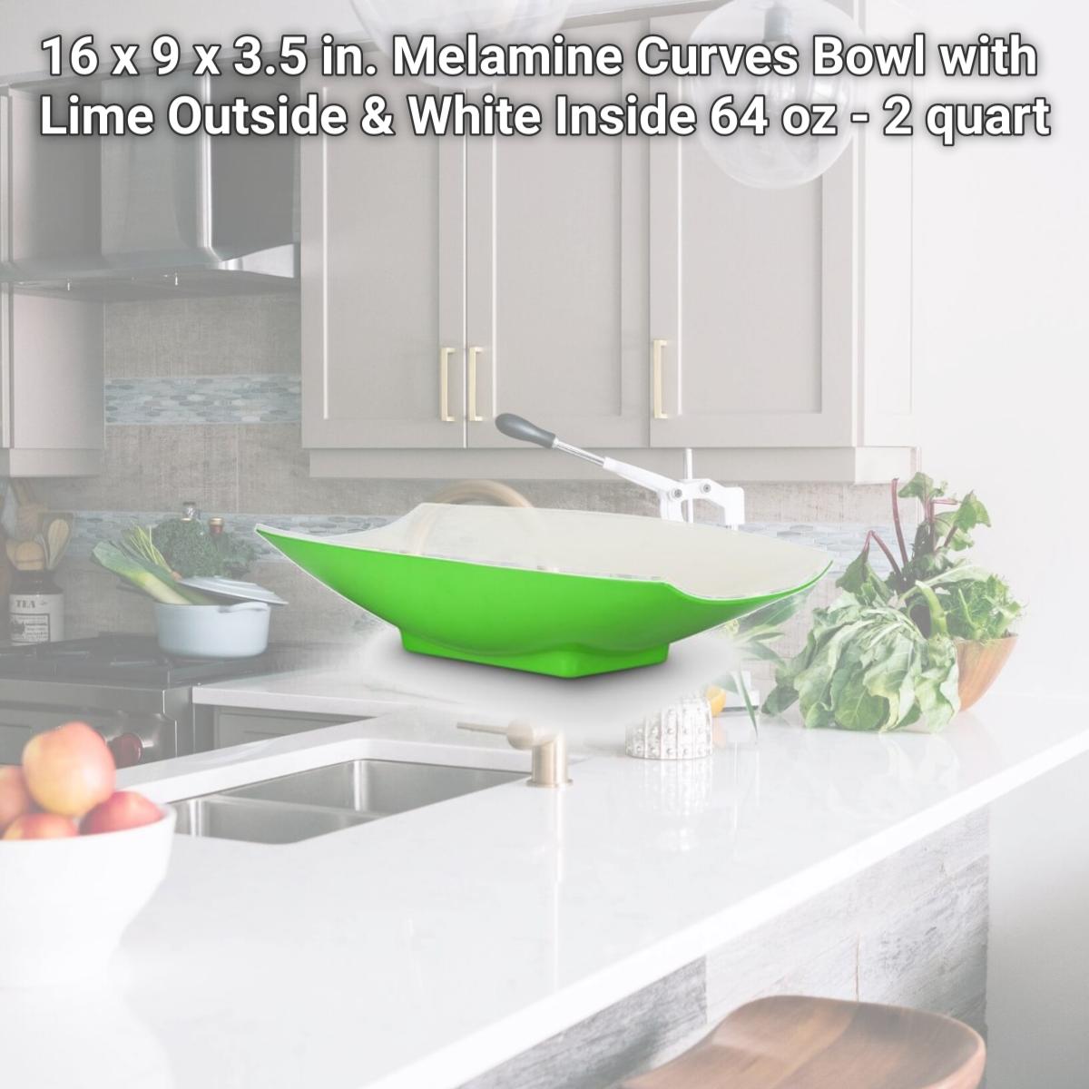 Picture of Bon Chef 53704-2ToneLime 16 x 9 x 3.5 in. Melamine Curves Bowl with Lime Outside & White Inside, 64 oz - 2 quart
