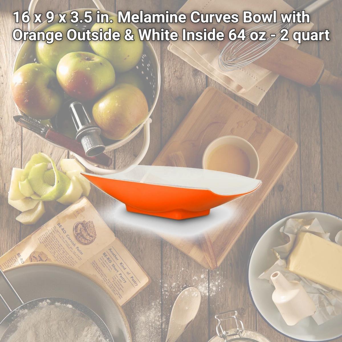 Picture of Bon Chef 53704-2ToneOrange 16 x 9 x 3.5 in. Melamine Curves Bowl with Orange Outside & White Inside, 64 oz - 2 quart