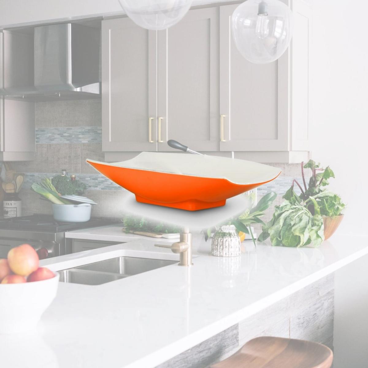Picture of Bon Chef 53704-2ToneOrange 16 x 9 x 3.5 in. Melamine Curves Bowl with Orange Outside & White Inside, 64 oz - 2 quart