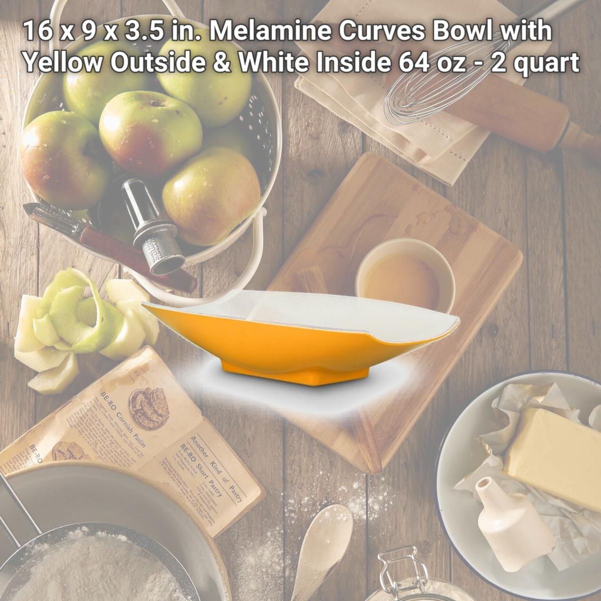 Picture of Bon Chef 53704-2ToneYellow 16 x 9 x 3.5 in. Melamine Curves Bowl with Yellow Outside & White Inside, 64 oz - 2 quart