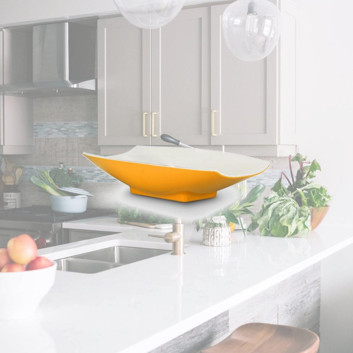 Picture of Bon Chef 53704-2ToneYellow 16 x 9 x 3.5 in. Melamine Curves Bowl with Yellow Outside & White Inside, 64 oz - 2 quart