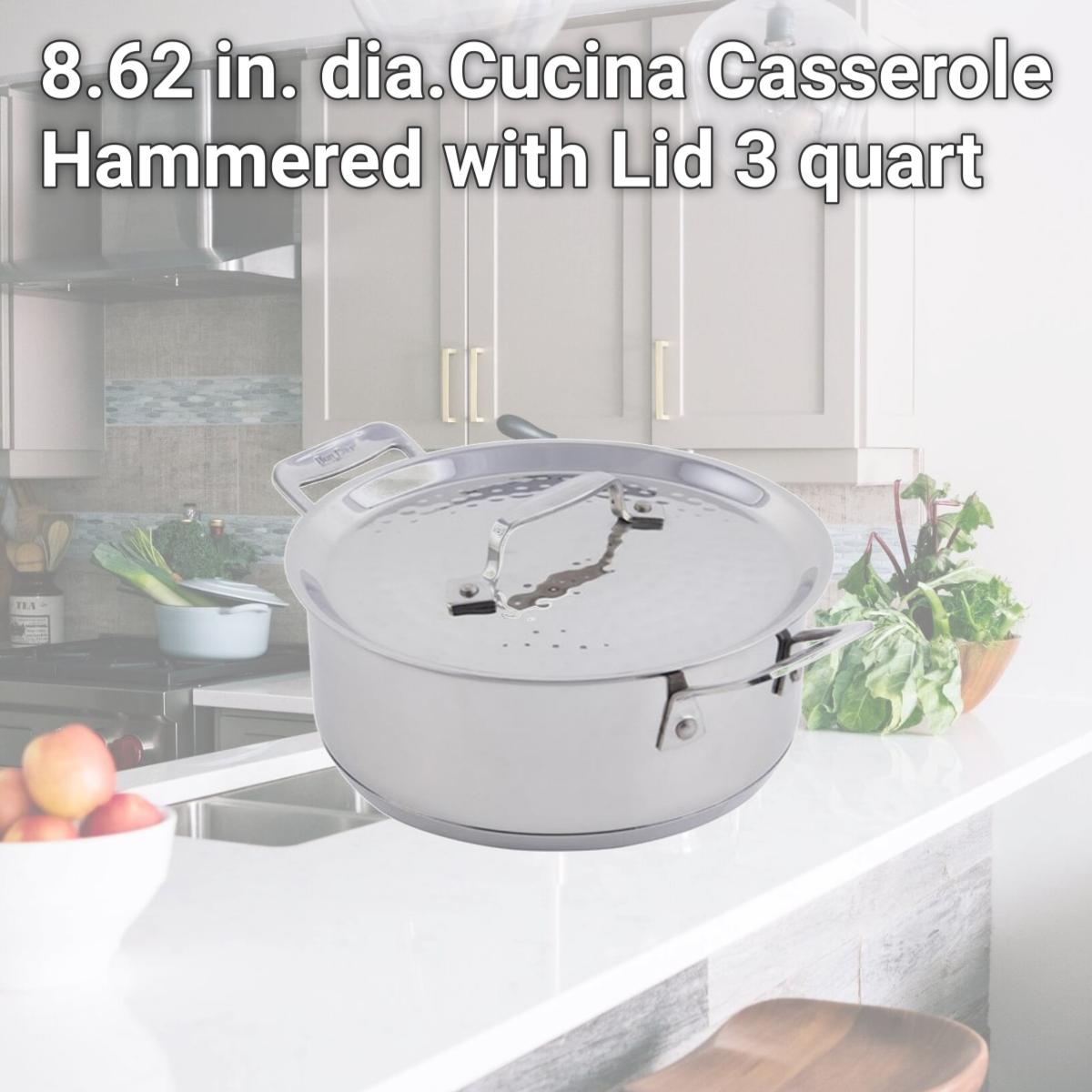 Picture of Bon Chef 60000HF 8.62 in. dia.Cucina Casserole Hammered with Lid, 3 quart