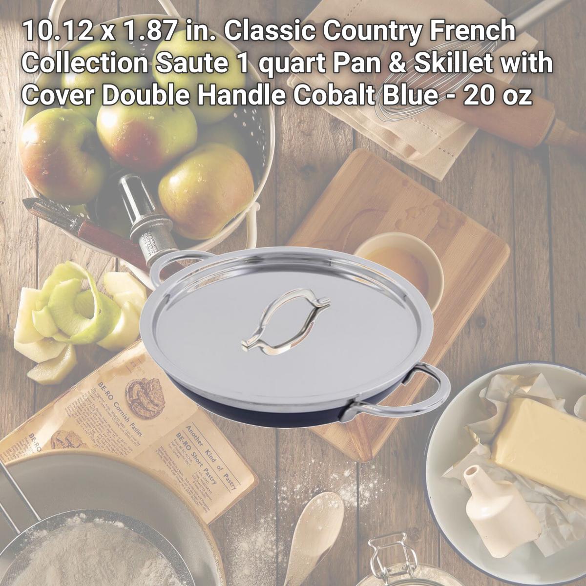 Picture of Bon Chef 60304COBALTBLUE 10.12 x 1.87 in. Classic Country French Collection Saute 1 quart Pan & Skillet with Cover Double Handle, Cobalt Blue - 20 oz