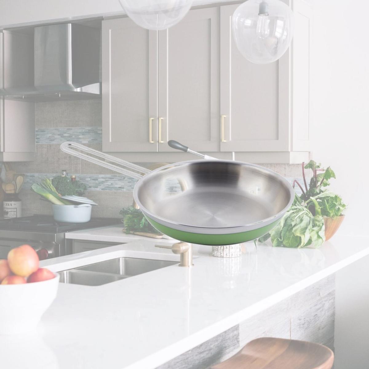 Picture of Bon Chef 60307LIME 10.12 x 1.87 in.Classic Country French Collection Saute 1 quart Pan & Skillet Long Handle No Cover, Lime - 20 oz