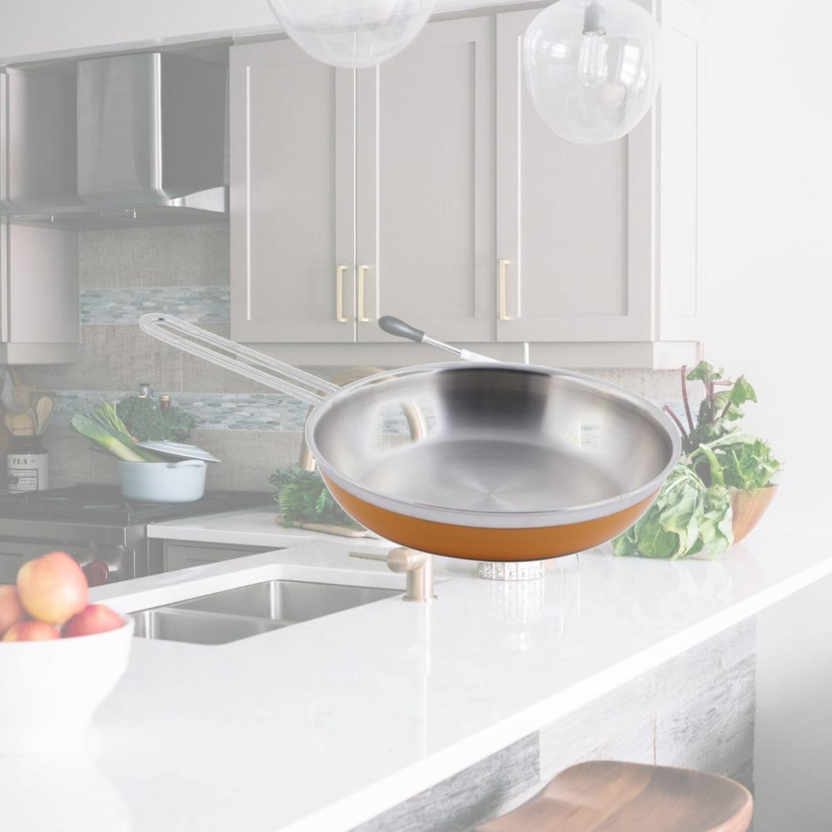 Picture of Bon Chef 60308ORANGE 11 x 2.12 in.Classic Country French Collection Saute 2 quart Pan & Skillet Long Handle No Cover, Orange - 12 oz