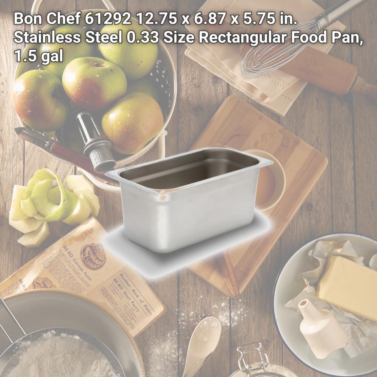 Picture of Bon Chef 61292 12.75 x 6.87 x 5.75 in. Stainless Steel 0.33 Size Rectangular Food Pan, 1.5 gal