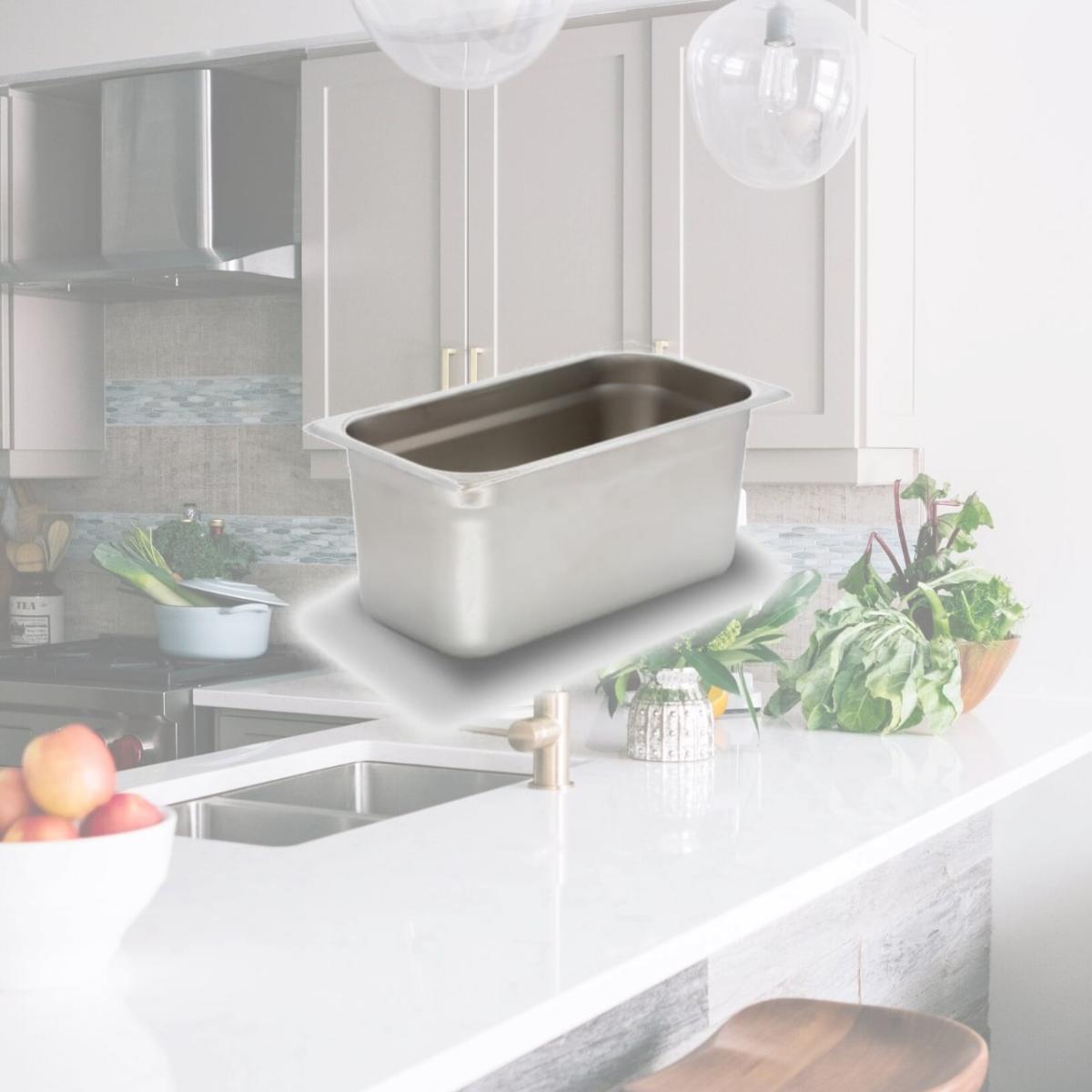 Picture of Bon Chef 61292 12.75 x 6.87 x 5.75 in. Stainless Steel 0.33 Size Rectangular Food Pan, 1.5 gal