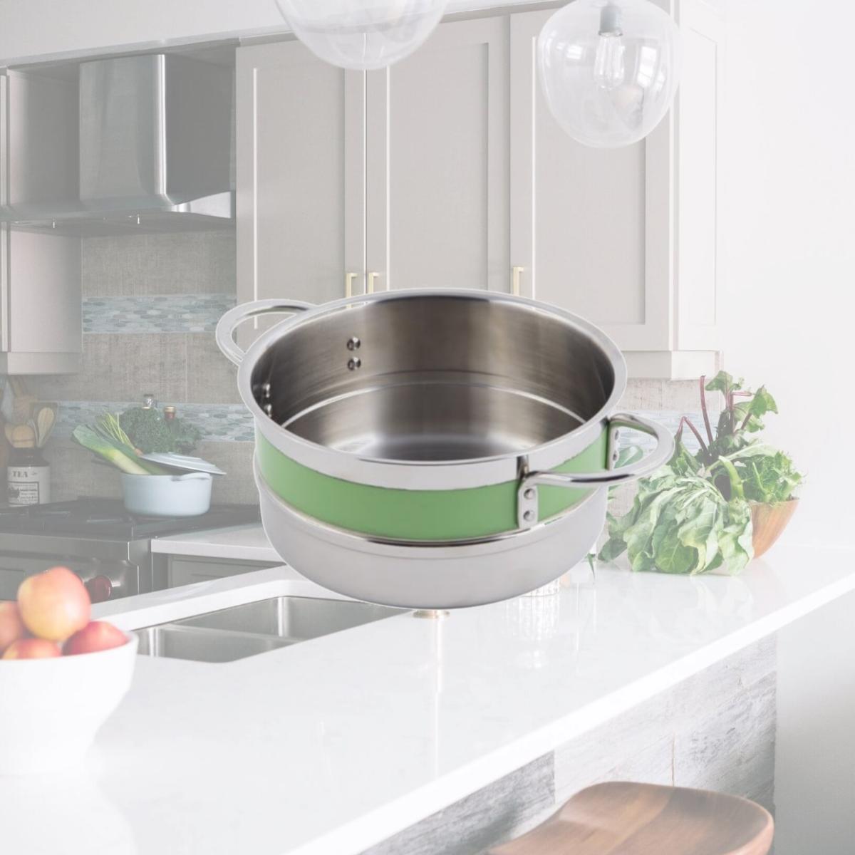 Picture of Bon Chef 62302NCLIME 9.37 x 4.37 in. Classic Country 0.5 Color Singlewall 4.3 quart Pot No Cover Riveted Handle, Lime - 9 oz