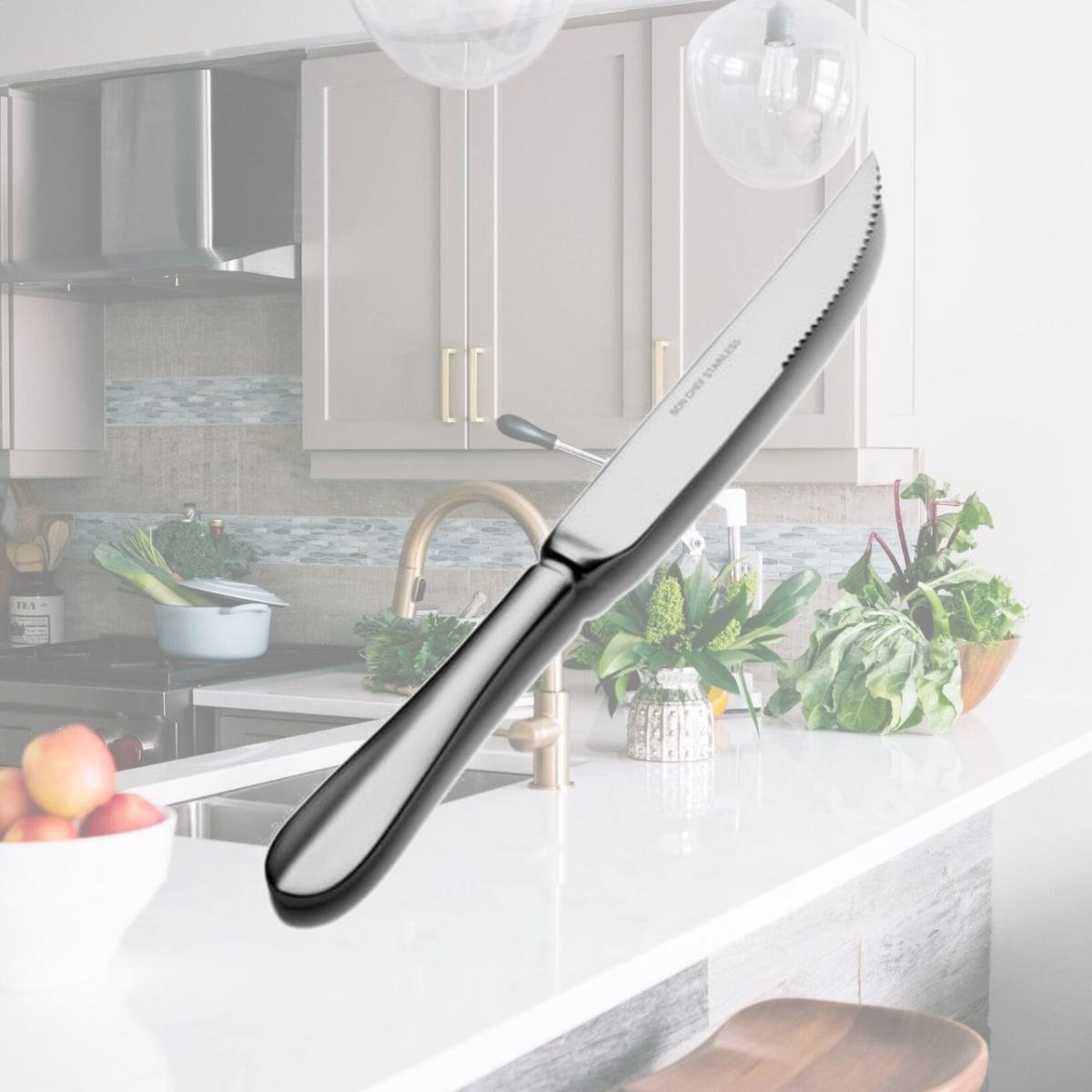Picture of Bon Chef S1115 Chambers Euro Solid Handle Steak Knife, Pack of 12