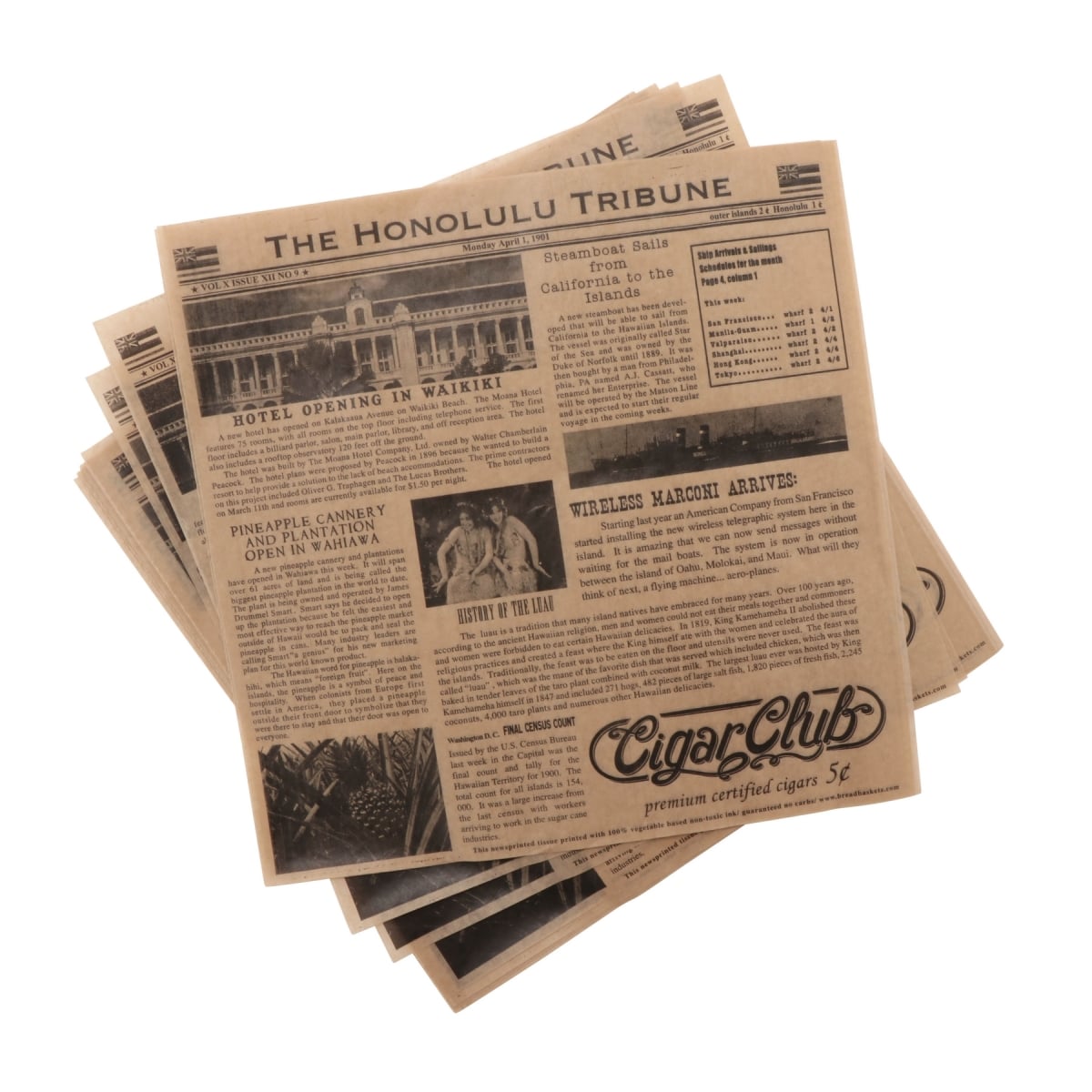 Picture of Winco 4-TH1700 12 x 12 in. Food-Safe Hawaii Newsprint Liner, Brown, 1000 Piece