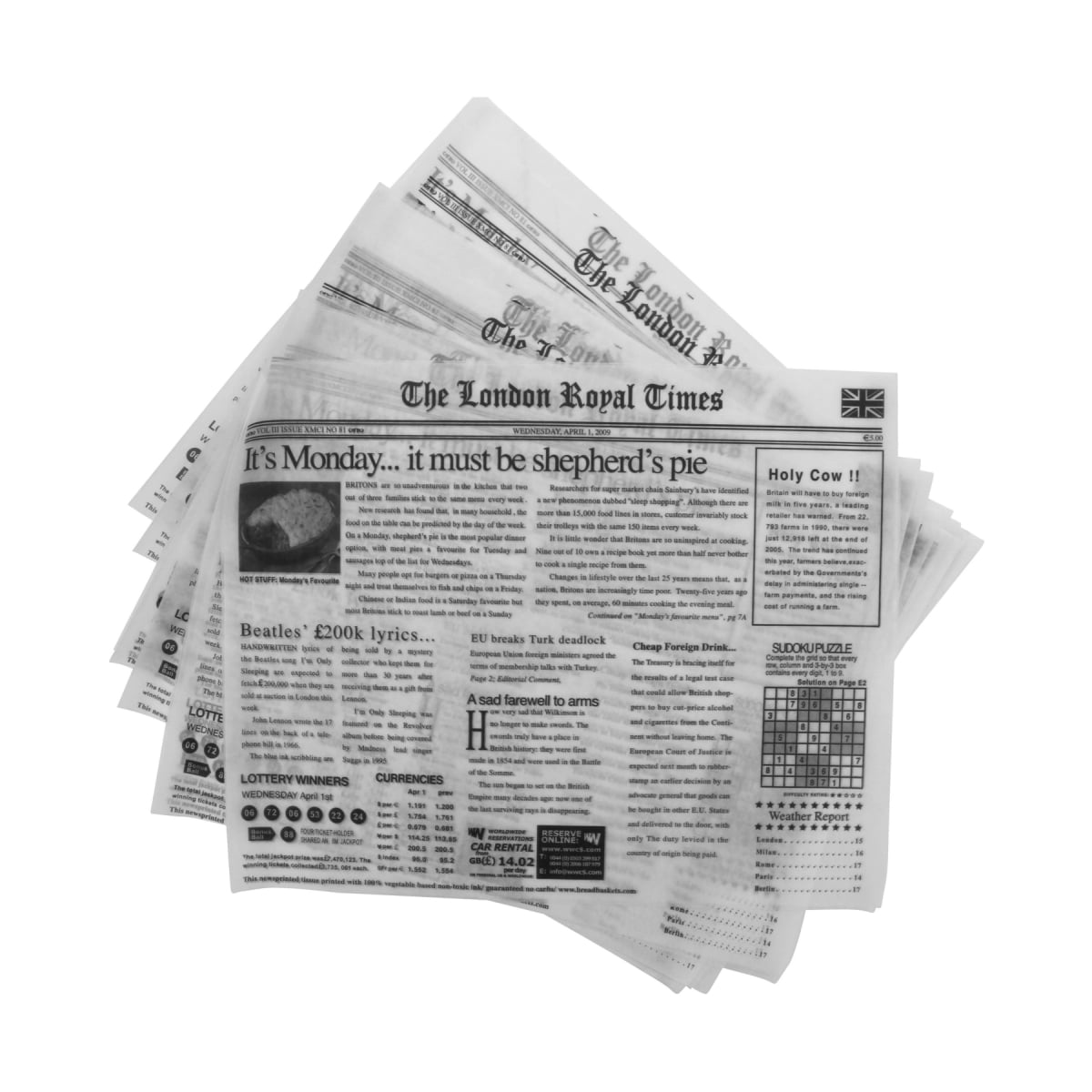 Picture of Winco 4-TL1215 15 x 12 in. Food-Safe London Newsprint Liner, White, 1000 Piece