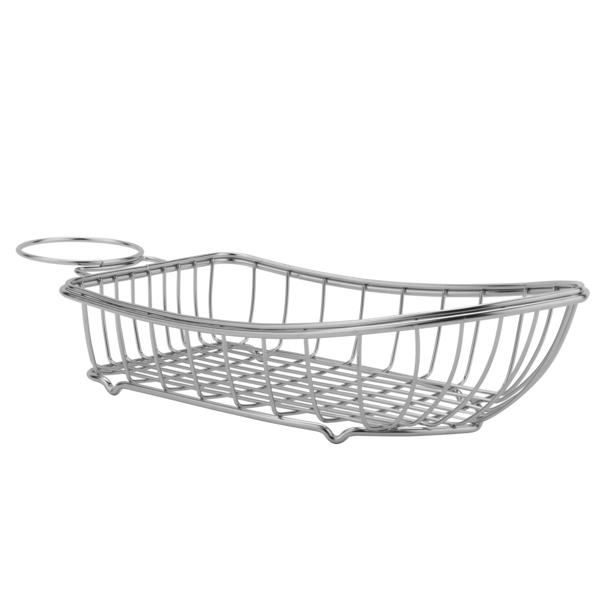 Picture of Winco 4-80117 9.5 x 5 in. Boat Basket with 1 Holder, 2.75 in. Tall, 2.75 in. Holder - Stainless Steel - Each 12