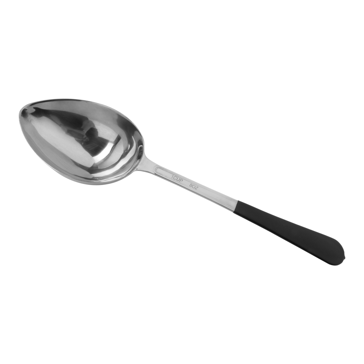 Picture of Winco BSRIM-33 13.625 in. Portion Control Solid Bowl Spoon with Textured Black Plastic Dipped Handle - 8 oz, 96 at Per Master, 6 at Per Inner - Each 12