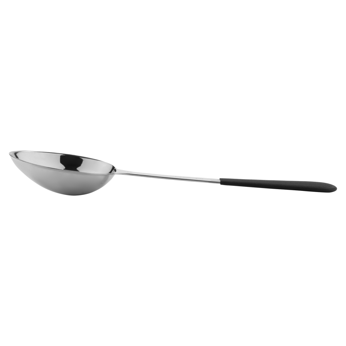 Picture of Winco BSRIM-31 12.75 in. Portion Control Solid Bowl Spoon with Textured Black Plastic Dipped Handle - 4 oz, 96 at Per Master, 6 at Per Inner - Each 12