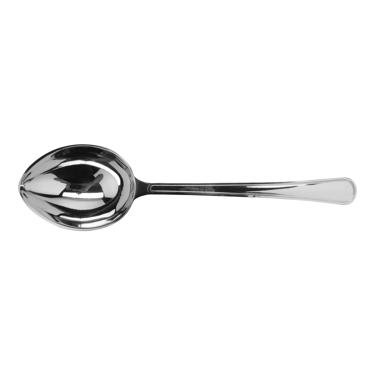 Picture of Winco BSRIM-21 12.75 in. Portion Control Solid Bowl Spoon 4 oz, 18-8 Stainless Steel - 96 at Per Master, 6 at Per Inner - Each 12