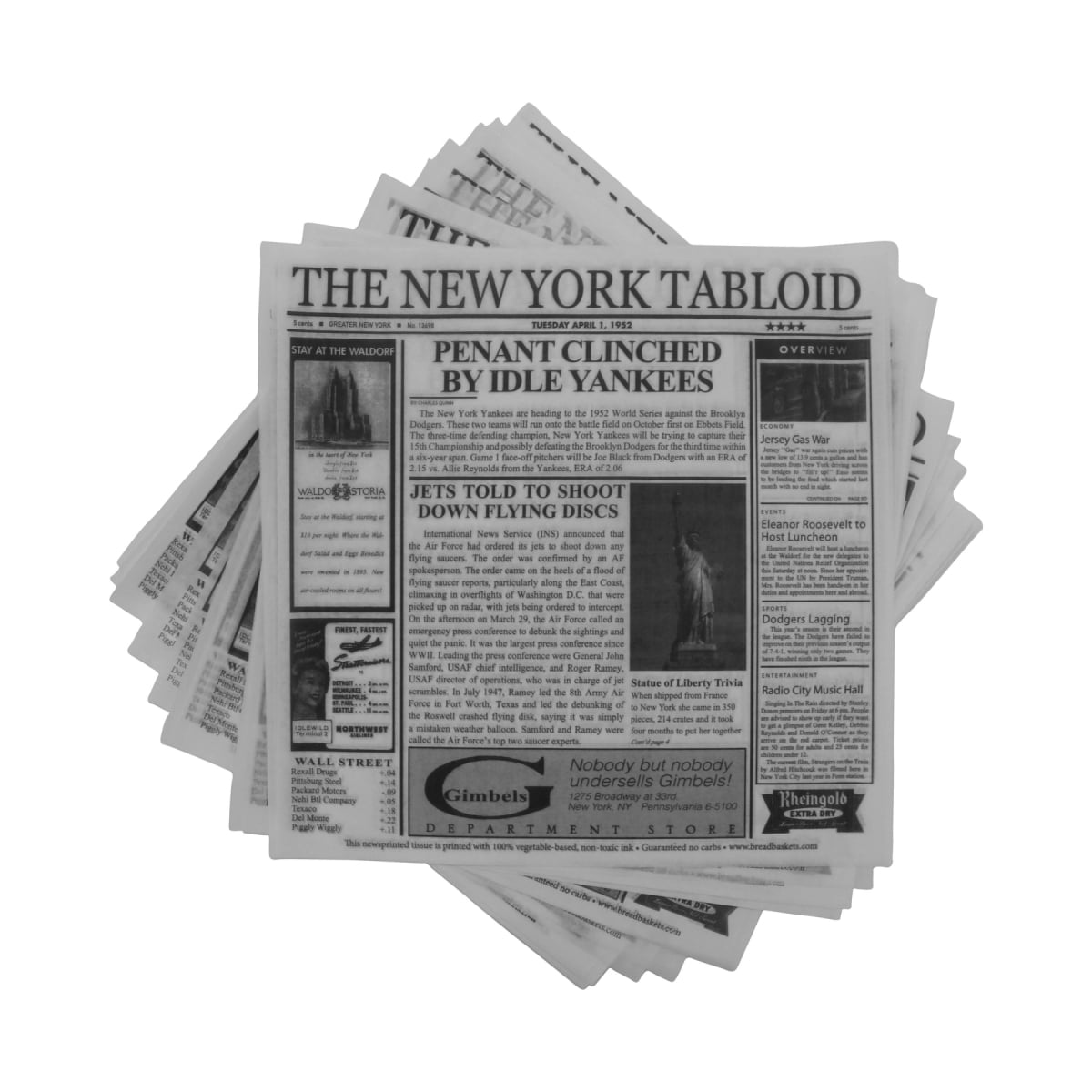 Picture of Winco 4-TY1200 12 x 12 in. Food-Safe New York Newsprint Liner, White, 1000 Piece