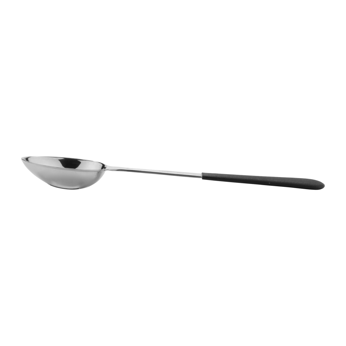 Picture of Winco BSRIM-34 11.75 in. Portion Control Slotted Bowl Spoon with Textured Black Plastic Dipped Handle - 2 oz, 96 at Per Master, 6 at Per Inner - Each 12