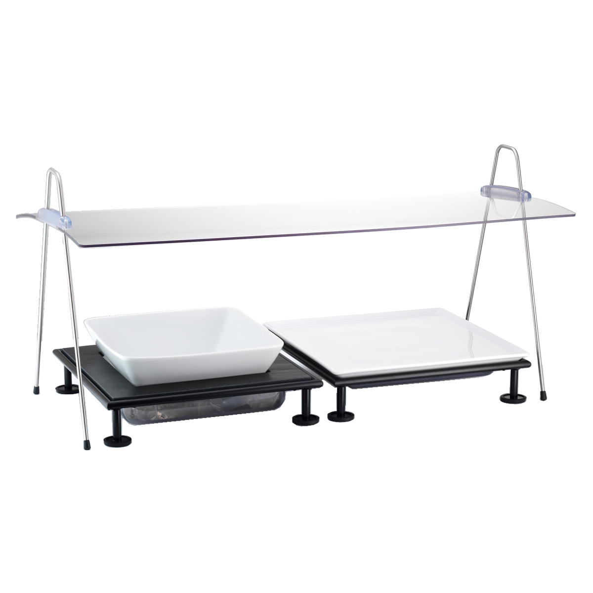 Picture of Winco 3089082 Acrylic Rectangular Sneeze Guard, Portable & Adjustable Incline for A 25 in. Display - Includes Wire Legs - 25.6 x 16.5 in., 15.4 in. Tall - Frilich EB702E Elegance - Clear